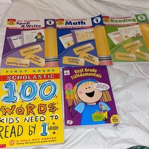 Lot of 5 NEW first grade workbooks for math, reading, spelling, writing …